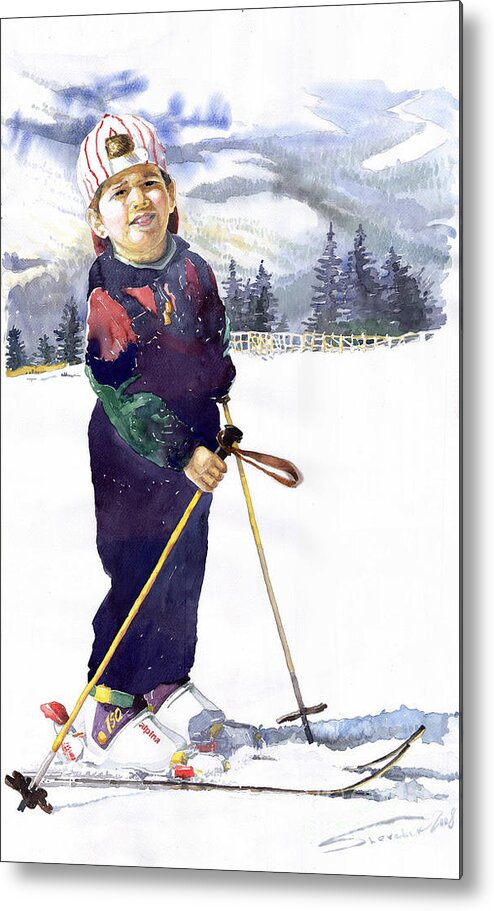 Watercolor Watercolour Figurative Ski Children Portret Realism Metal Print featuring the painting Denis 03 by Yuriy Shevchuk