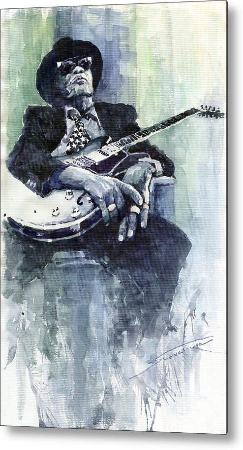 Jazz Metal Print featuring the painting Jazz Bluesman John Lee Hooker 04 by Yuriy Shevchuk
