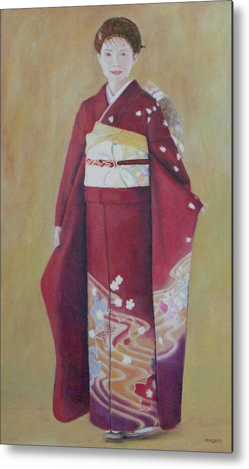 Portrait Metal Print featuring the painting Lady In Brown Kimono by Masami Iida