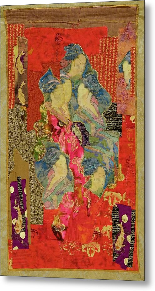 Quilt Metal Print featuring the tapestry - textile Painted Geisha by Roberta Baker
