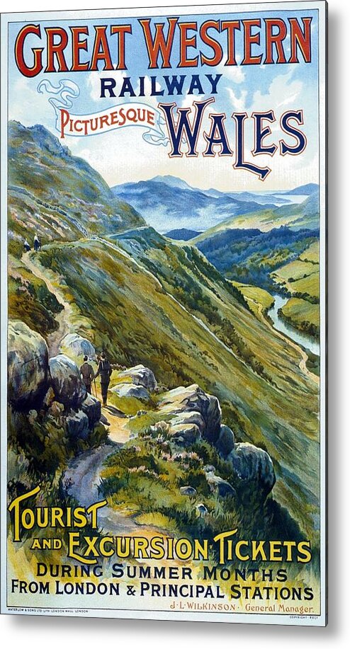 Wales Metal Print featuring the painting Picturesque Wales - Landscape painting - Great Western Railway - Vintage Poster by Studio Grafiikka