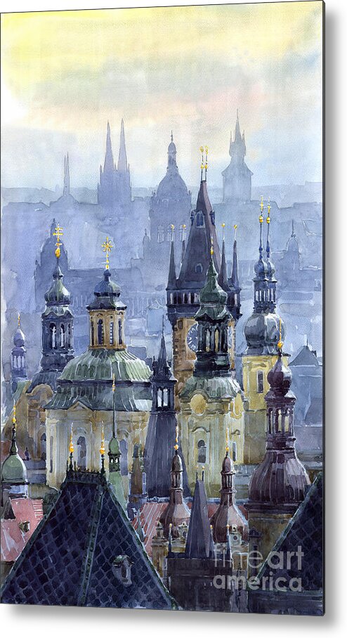 Architecture Metal Print featuring the painting Prague Towers by Yuriy Shevchuk