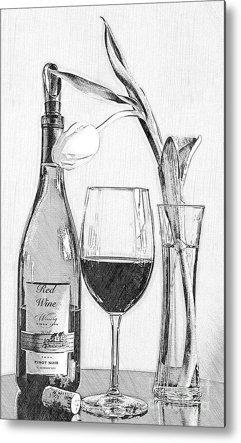 Still Life Metal Print featuring the photograph Reserved Table for One in Black and White by Sherry Hallemeier