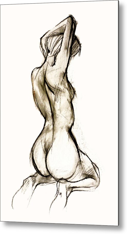 Females Metal Print featuring the drawing Seated female Nude by Roz McQuillan