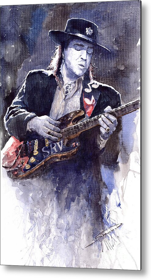 Guitarist Metal Print featuring the painting Stevie Ray Vaughan 1 by Yuriy Shevchuk