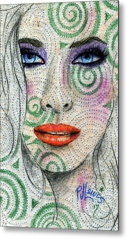 Face Metal Print featuring the drawing Swirl Girl by PJ Lewis