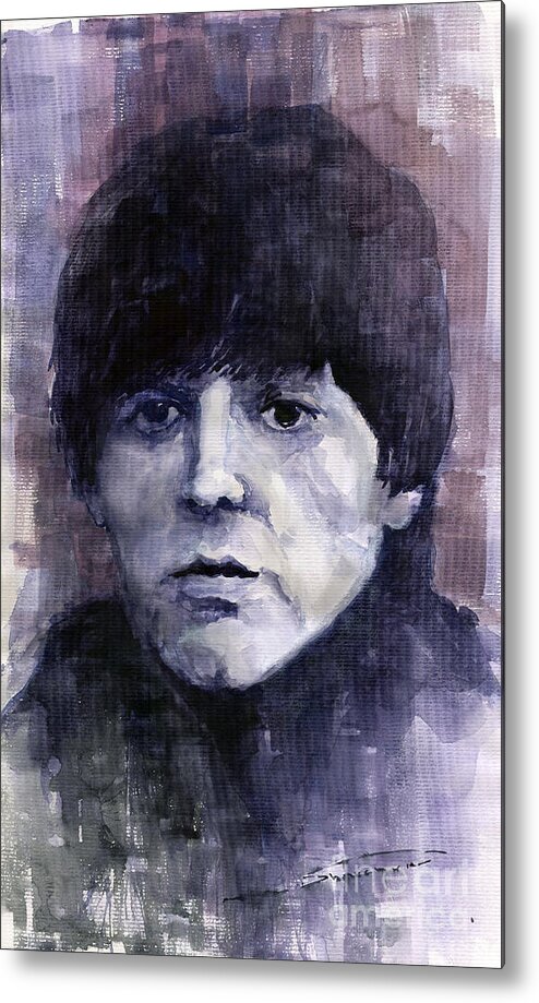 Watercolor Metal Print featuring the painting The Beatles Paul McCartney by Yuriy Shevchuk