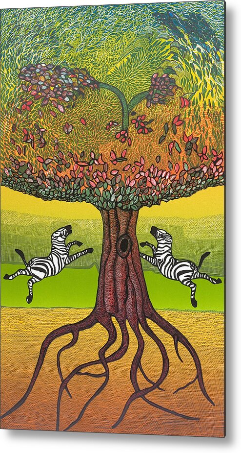 Landscape Metal Print featuring the mixed media The life-giving tree. by Jarle Rosseland