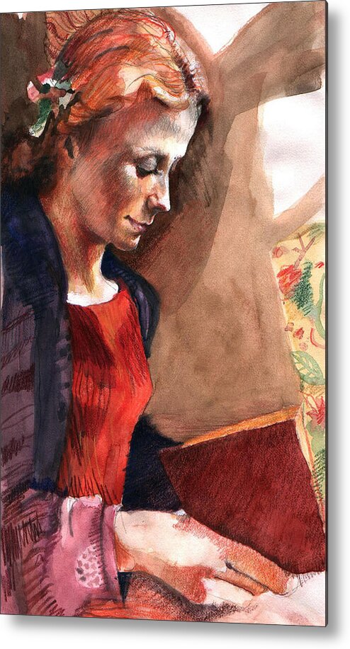 Reader Metal Print featuring the painting Woman Reading by Ellen Dreibelbis