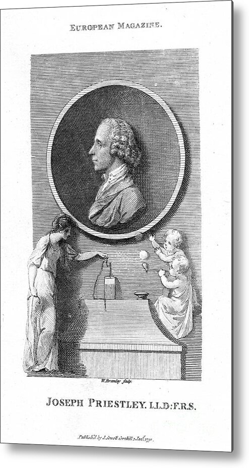 Engraving Metal Print featuring the drawing Joseph Priestley, English Chemist #2 by Print Collector