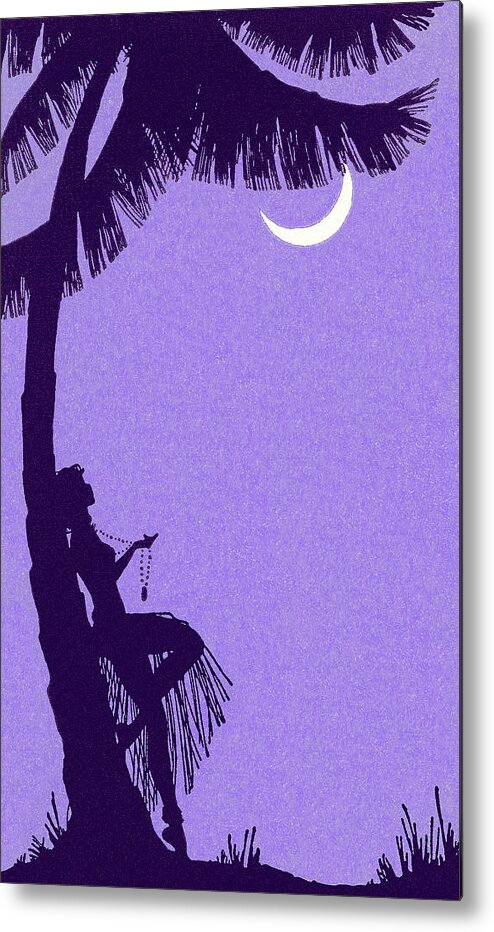 Campy Metal Print featuring the drawing Woman Leaning Against Palm Tree by CSA Images