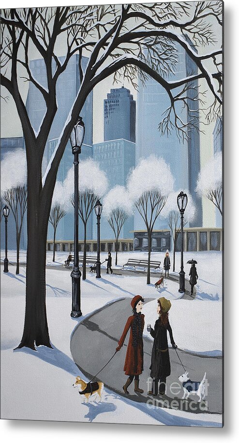 Central Park Metal Print featuring the painting Central Park New York puppies dog by Debbie Criswell