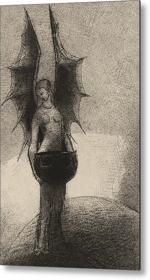 19th Century Metal Print featuring the relief Frontispiece from Iwan Gilkin's Tenebres by Odilon Redon