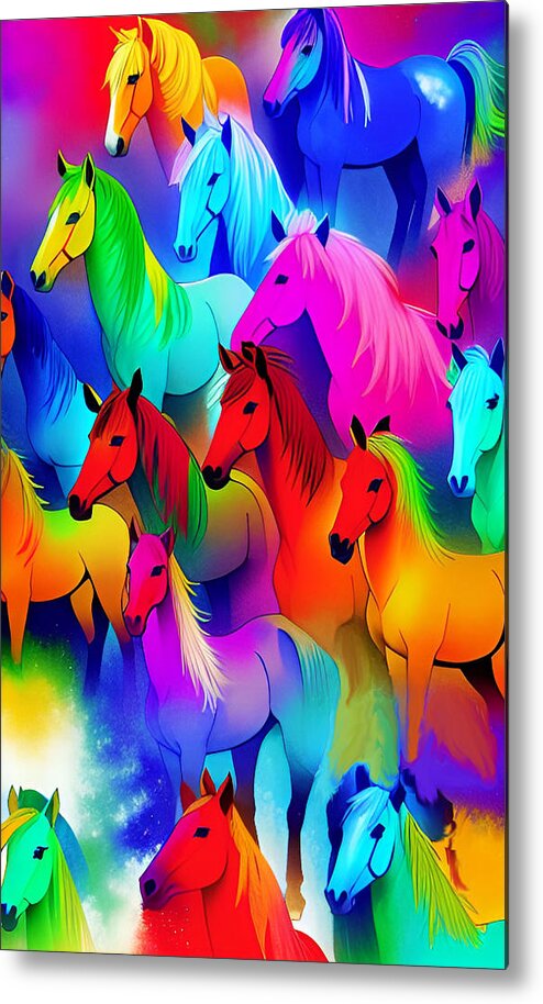 Cool Art Metal Print featuring the digital art Horse of a Different Color - Modern by Ronald Mills