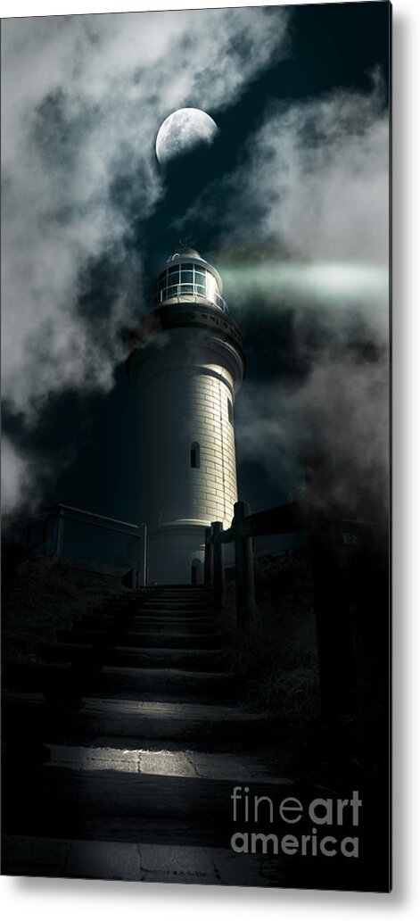 Architecture Metal Print featuring the photograph The Dark Atmospheric Lighthouse by Jorgo Photography