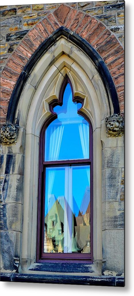 Architecture Metal Print featuring the photograph Chateau Laurier - Parlaiment Window - Reflection # 5 by Jeremy Hall