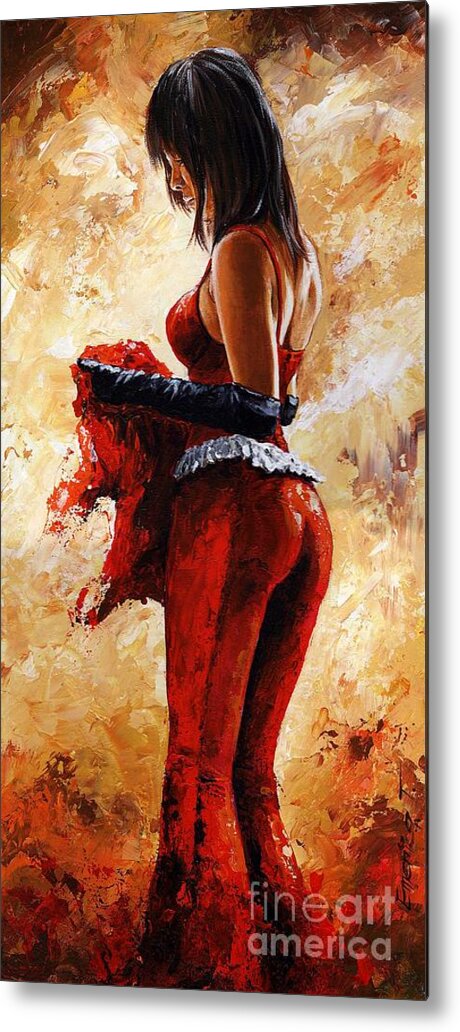 Nude Metal Print featuring the painting Lady in red 26 by Emerico Imre Toth