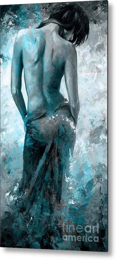 Lady Metal Print featuring the painting Lady in Red #27 digital colored version blue aqua by Emerico Imre Toth