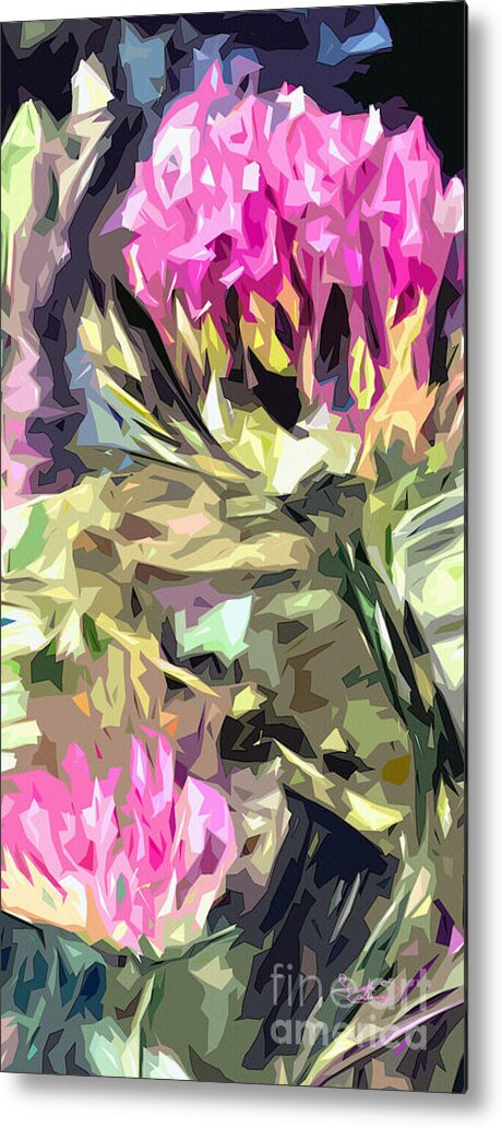 Abstract Metal Print featuring the painting Thistles Abstract Triptych #3 Floral by Ginette Callaway