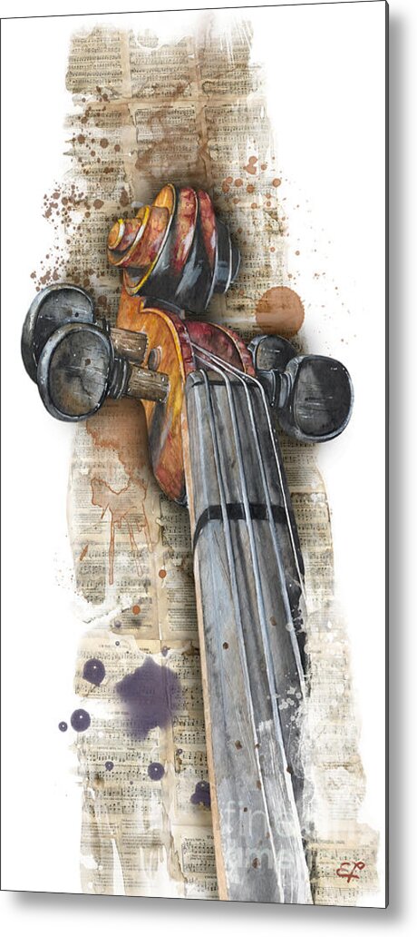 Aquarell Metal Print featuring the painting Violin 01 Elena Yakubovich by Elena Daniel Yakubovich