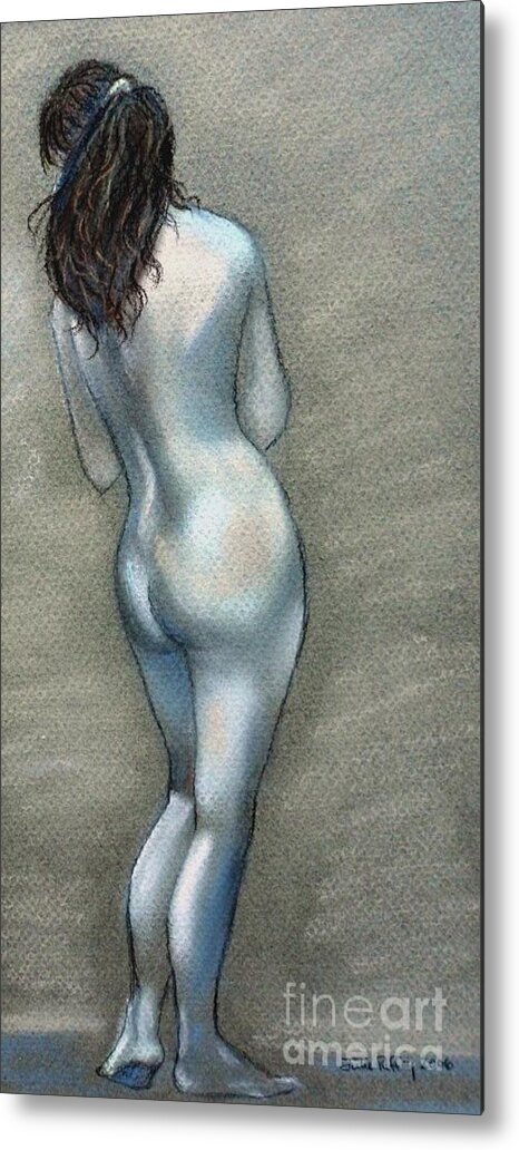 Nude Metal Print featuring the drawing Bath Time by Julie Brugh Riffey