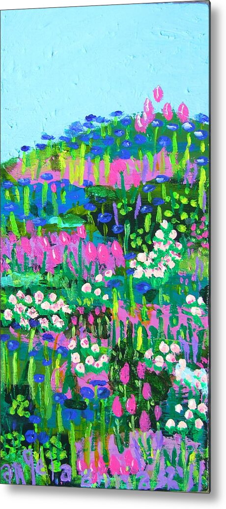 Flower Metal Print featuring the painting Spring Garden on A HIll by Angela Annas