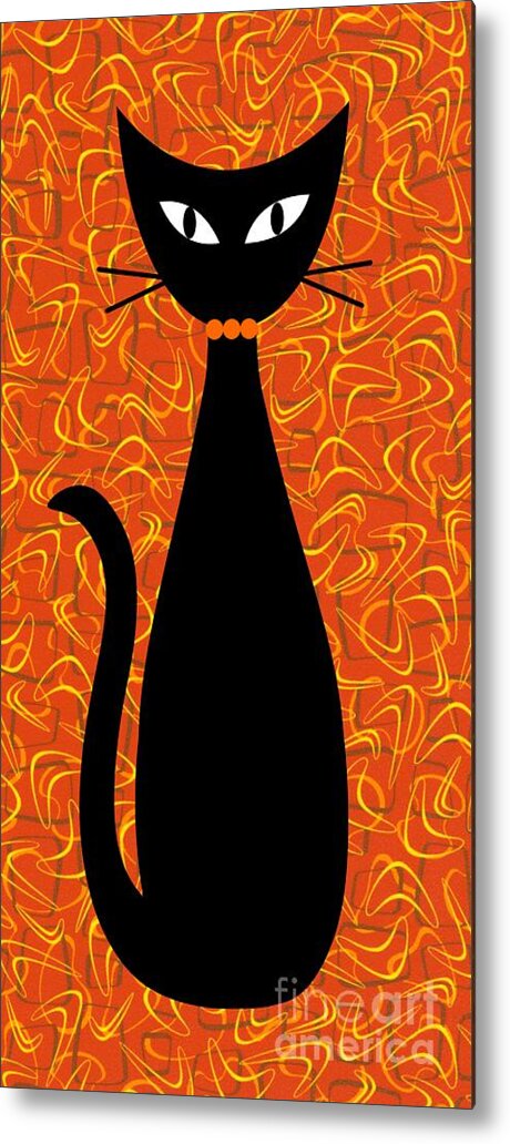 Mid Century Modern Metal Print featuring the digital art Boomerang Cat in Orange by Donna Mibus