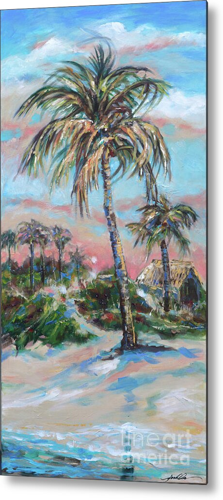 Tropical Metal Print featuring the painting Bungalow By Lagoon by Linda Olsen