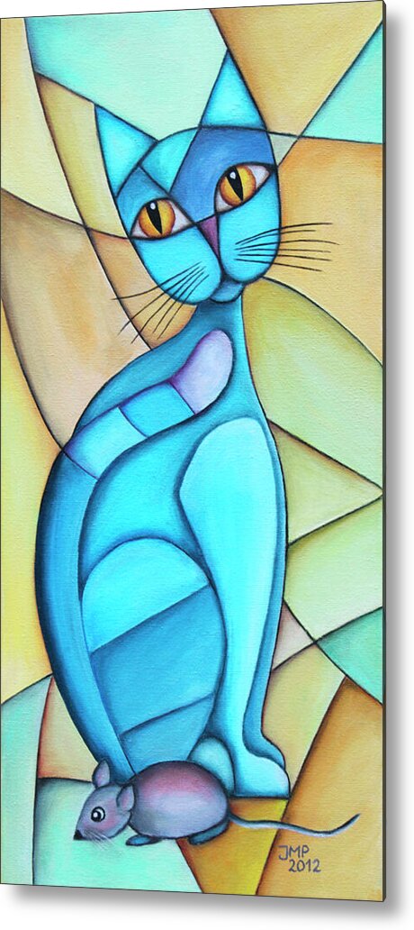 Paint Metal Print featuring the painting Cat and Mouse by Jutta Maria Pusl