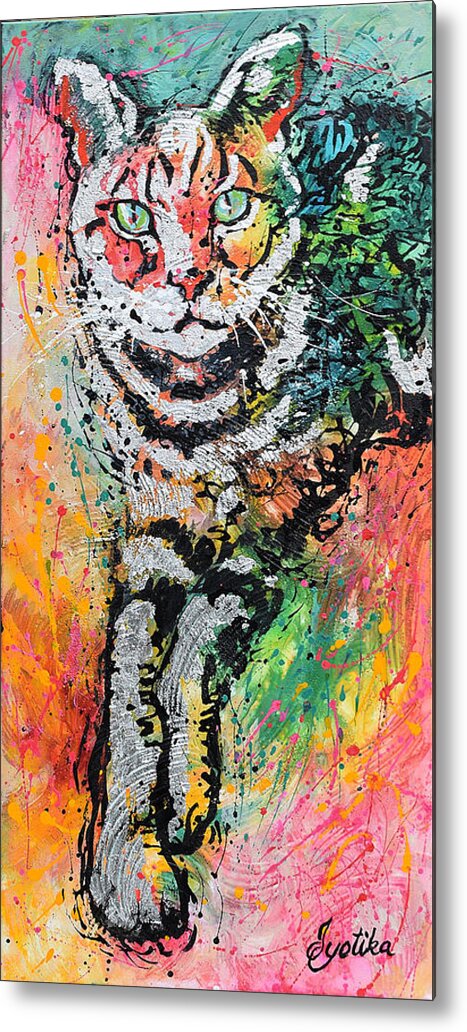 Cats Metal Print featuring the painting Curious Cat by Jyotika Shroff