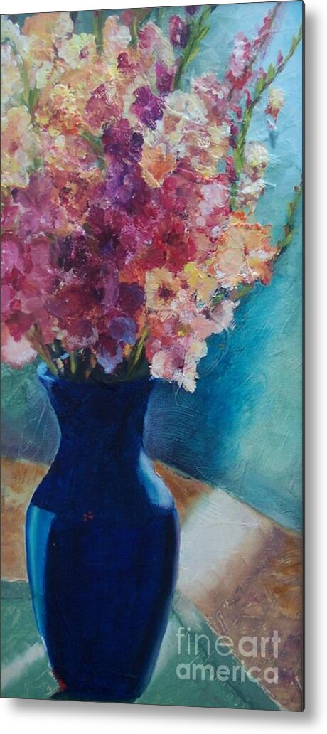 Still Life Metal Print featuring the painting Gladioli-Blue by Marlene Book