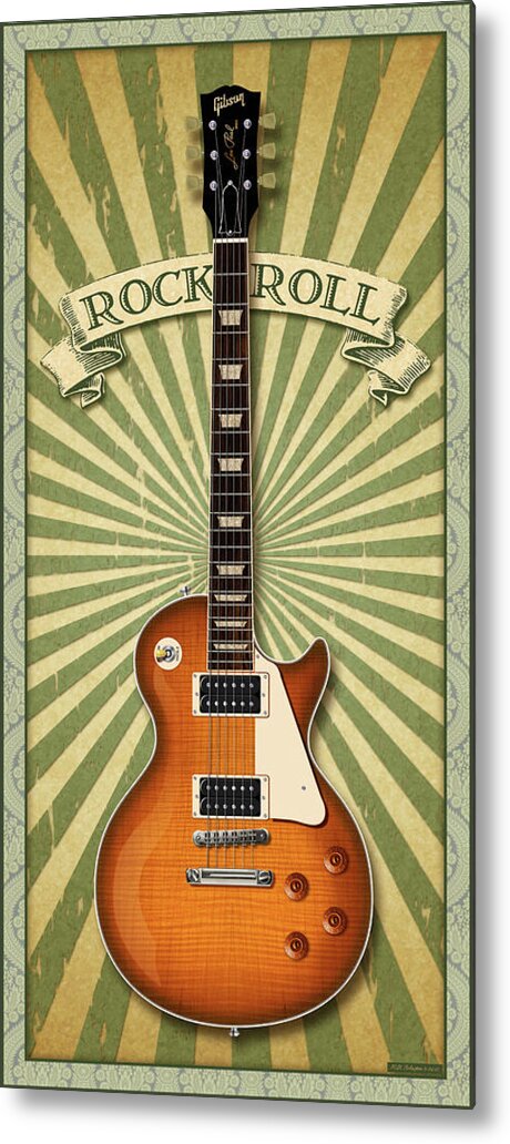 Gibston Les Paul Metal Print featuring the digital art Les Paul Rock and Roll by WB Johnston