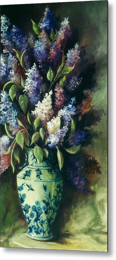 Lilacs Metal Print featuring the painting Lilacs and Celadon Vase by Ruth Stromswold