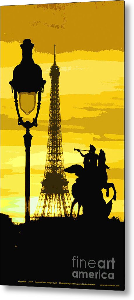 Paris Metal Print featuring the photograph Paris Tour Eiffel Yellow by Yuriy Shevchuk