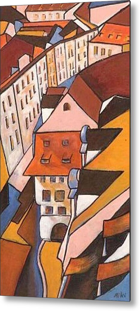 Roofs Metal Print featuring the painting Roofs 2 by Miki Sion