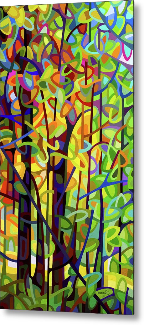 Abstract Metal Print featuring the painting Standing Room Only - crop by Mandy Budan