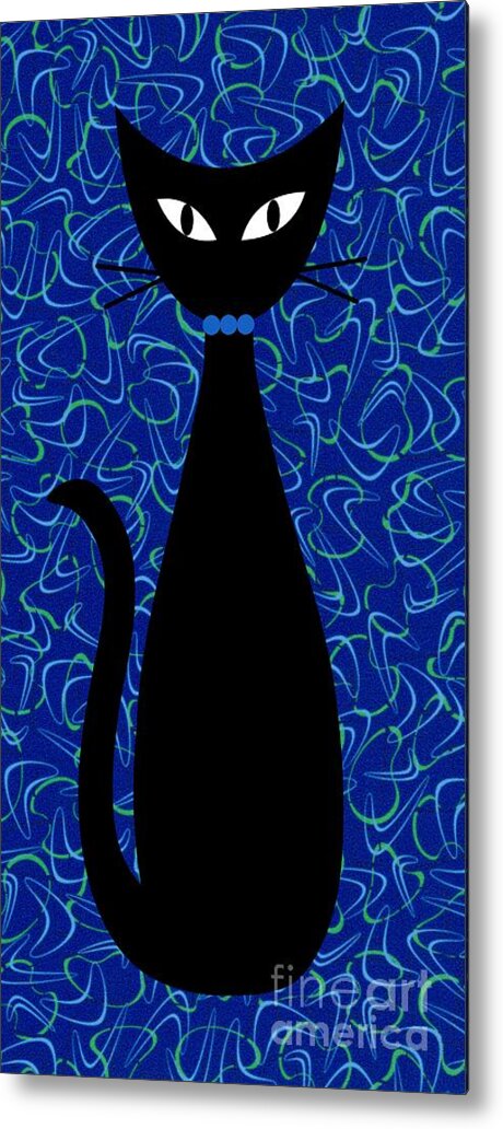 Blue Metal Print featuring the digital art Boomerang Cat in Blue by Donna Mibus