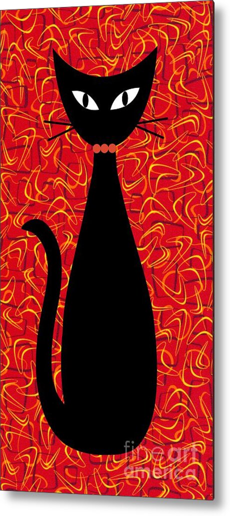 Mid Century Modern Metal Print featuring the digital art Boomerang Cat in Red by Donna Mibus