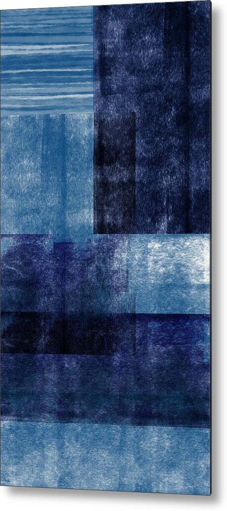 Abstract Metal Print featuring the mixed media Azul Blocks 1- Art by Linda Woods by Linda Woods