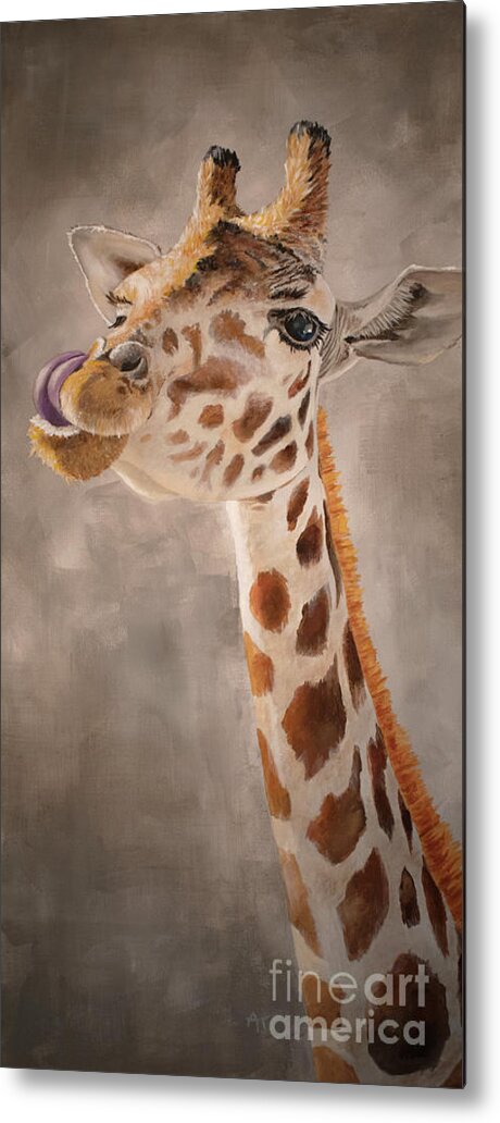 Giraffe Metal Print featuring the painting GiGi the Giraffe by Annie Troe