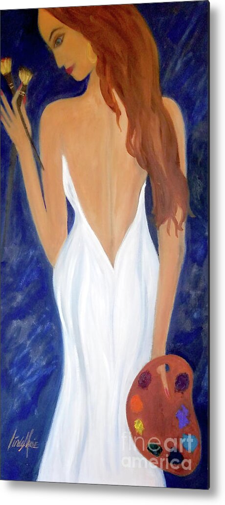 Lady With Palette Metal Print featuring the painting Lady Painter by Artist Linda Marie