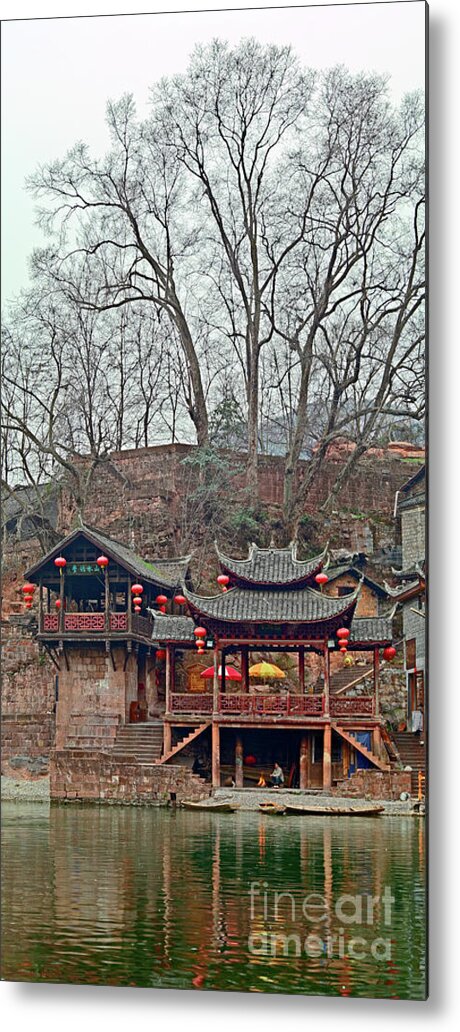 Wall Art Metal Print featuring the photograph Riverside Oriental Style Pavilion by PuiYuen Ng
