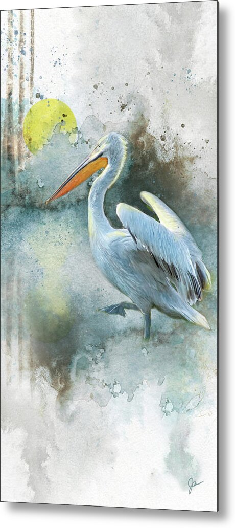 Pelican Metal Print featuring the painting Morning Pelican #1 by Jeanette Mahoney
