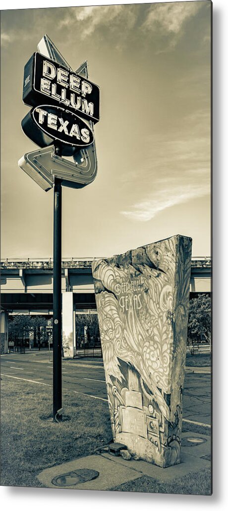 Deep Ellum Neon Metal Print featuring the photograph Deep Ellum Dallas Texas Sepia Neon Panorama by Gregory Ballos