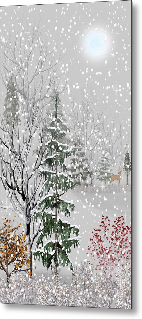 Wildlife Metal Print featuring the mixed media Deer in the Distance Winter Morning Snowfall by David Dehner