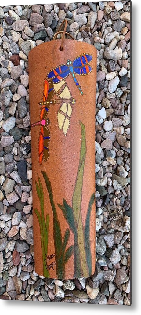 Handpainted Roof Tile Metal Print featuring the painting Dragonflies Roof Tile by Jane Hayes