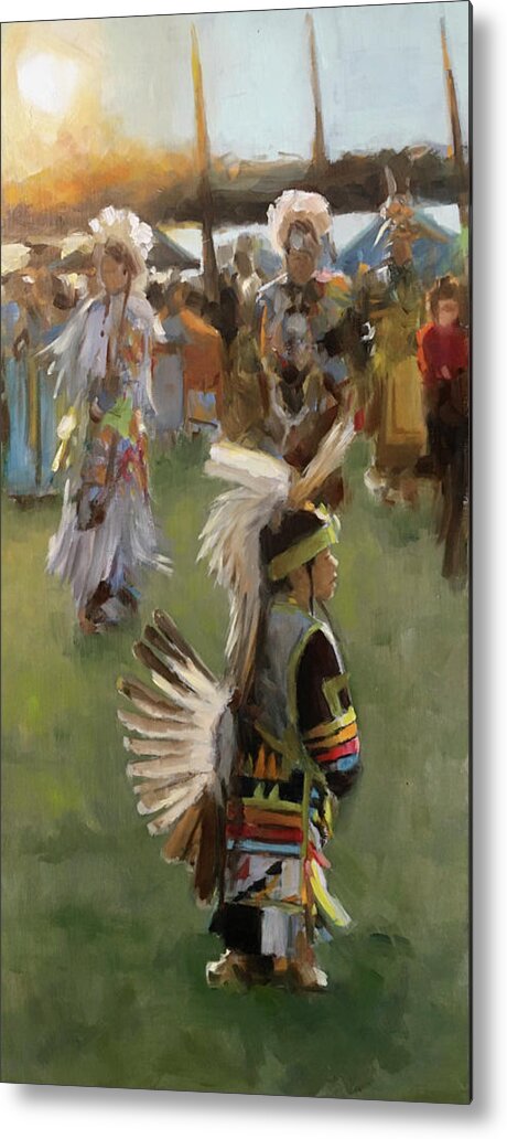 Powwow Metal Print featuring the painting little Powwow Dancer by Elizabeth Jose