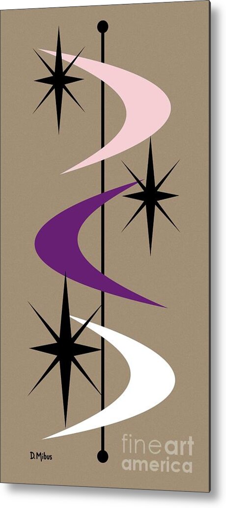  Metal Print featuring the digital art Mid Century Boomerangs Purple Pink White by Donna Mibus