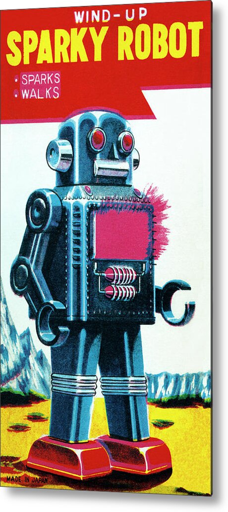 Vintage Toy Posters Metal Print featuring the drawing Sparky Robot by Vintage Toy Posters