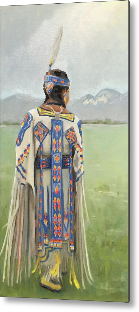 Native American Metal Print featuring the painting Swing and Sway, Buckskin Dancer by Elizabeth Jose